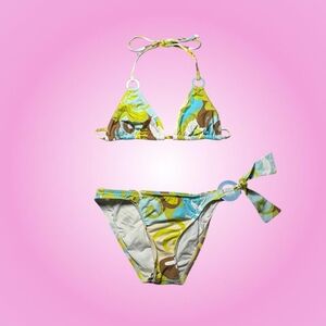 L*Space Women's Green and Blue Swirl Ring Bikini Sets